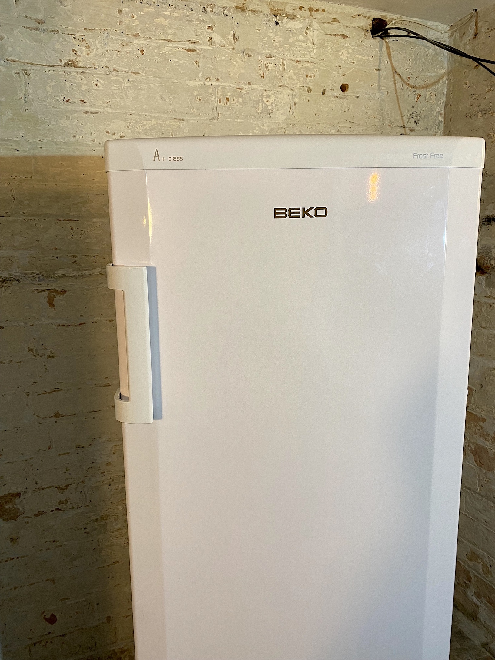 beko upright freezer in cellar