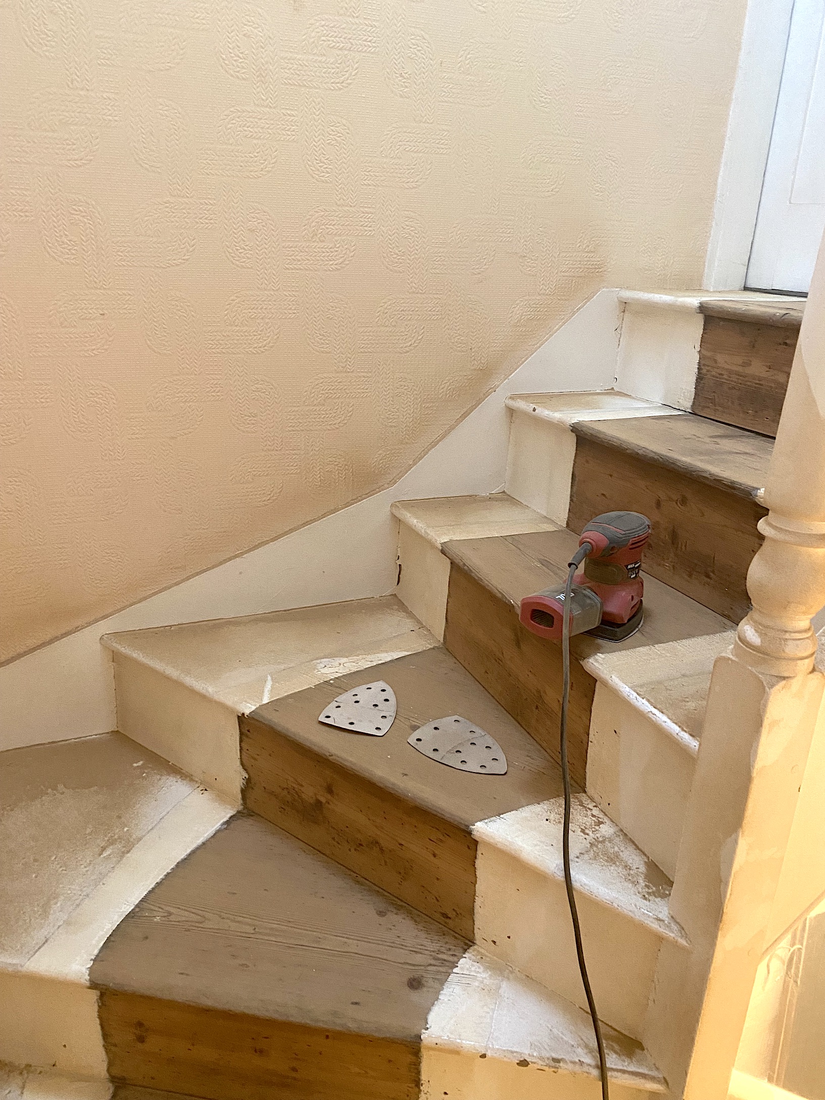 sanding victorian stairs